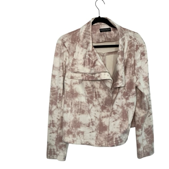 Bagatelle Faux Suede Tie-Dye Moto Jacket Women's Dusty Rose & White - Picture 2 of 6